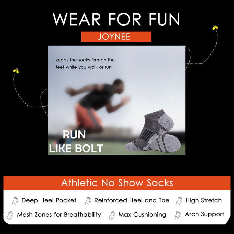 JOYNÉE Men's 6 Pack Athletic No Show Performance Cushioned Low Cut Running Socks Grey 1(6 Pairs) - BeesActive Australia
