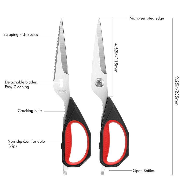LIVINGO Kitchen Scissors, 2 Pack 9.25" Utility All Purpose Poultry Shears Heavy Duty Dishwasher Safe, Come Apart Sharp Stainless Steel Cooking Food Scissors for Cutting Meat, Chicken, Vegetable, Fish 2 Pack Kitchen Scissors - BeesActive Australia