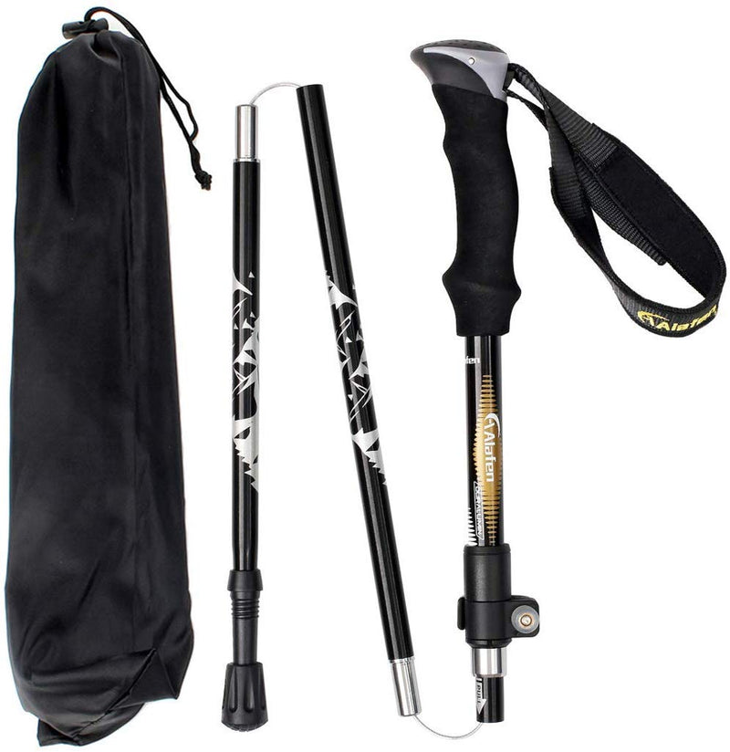 A ALAFEN Aluminum Collapsible Ultralight Travel Trekking Hiking Pole for Men and Women A_Black 1 PC(1 Pole) - BeesActive Australia