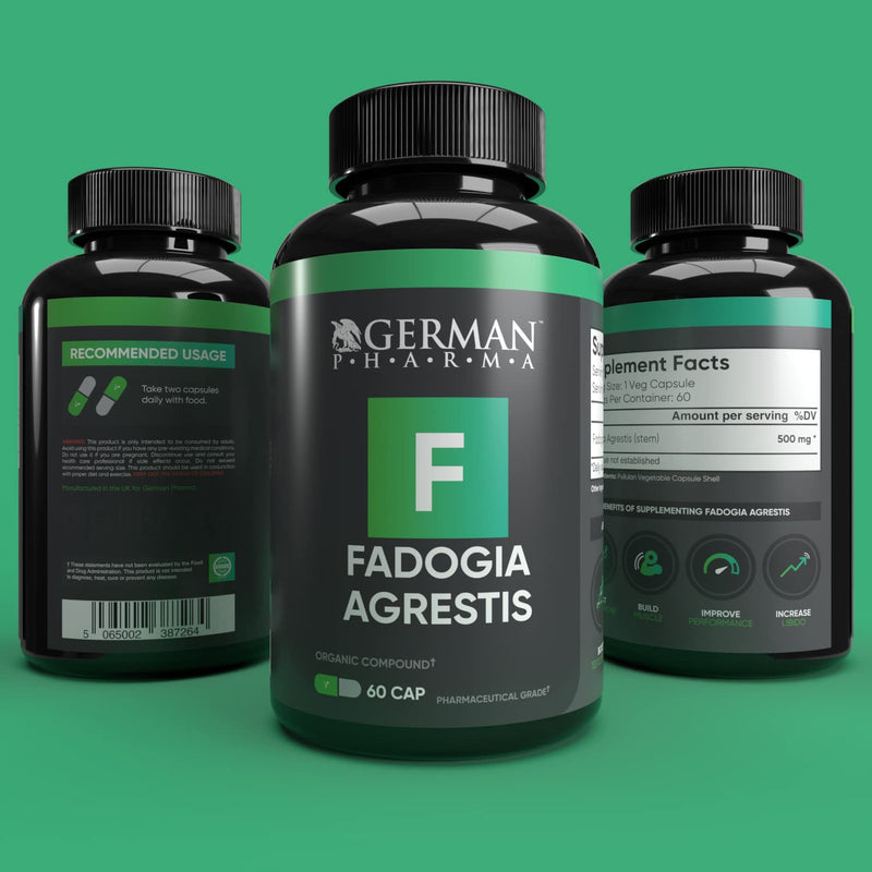 German Pharma Fadogia Agrestis Vegetable Capsules | 60 Capsules, 2 Per Day | 1 Month Supply | Accelerates Muscle Building & Recovery | 100% Vegan | - BeesActive Australia
