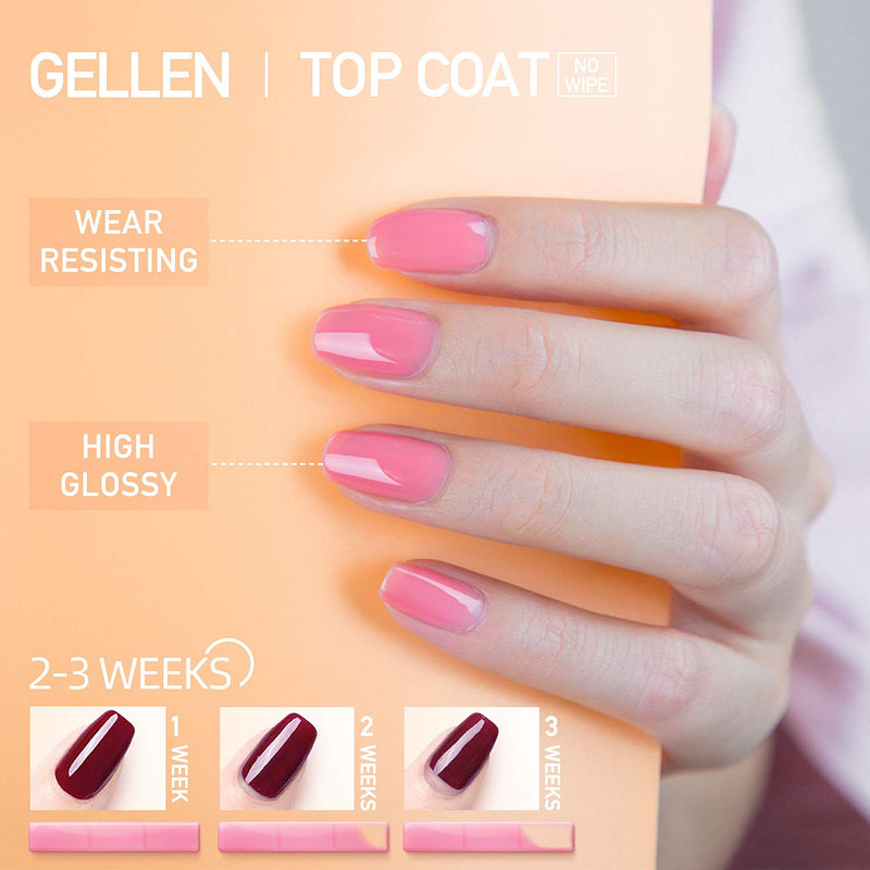 Gellen Base Coat Top Coat, for Gel Nails Polish UV LED Soak Off No Wipe Glossy Top Coat Long Lasting Home Gel Manicure Kit - 0.33 Fl oz2 - BeesActive Australia