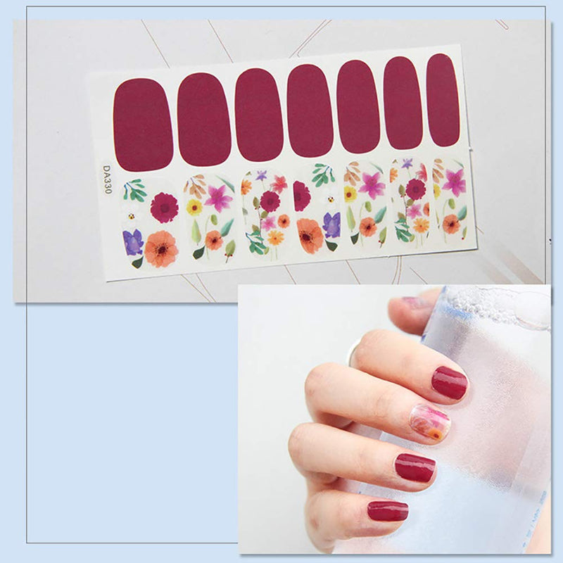 WOKOTO 10 Sheets Flower Nail Polish Wraps Strips Set with 1Pc Nail File Self-Adhesive Nail Art Stickers Decals Tips Manicure Kit for Women KIT1 - BeesActive Australia