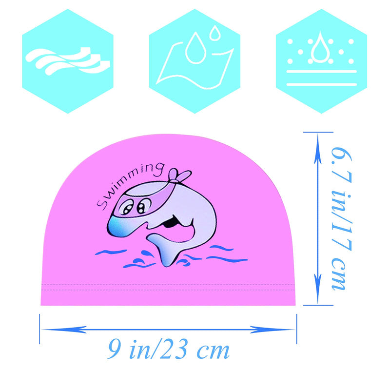 Swim Cap Kids,2 Pieces Silicone Waterproof Swimming Cap Kids, Elastic Silicone Kids Swim Cap with Cartoon Design for Boys and Girls PINK - BeesActive Australia
