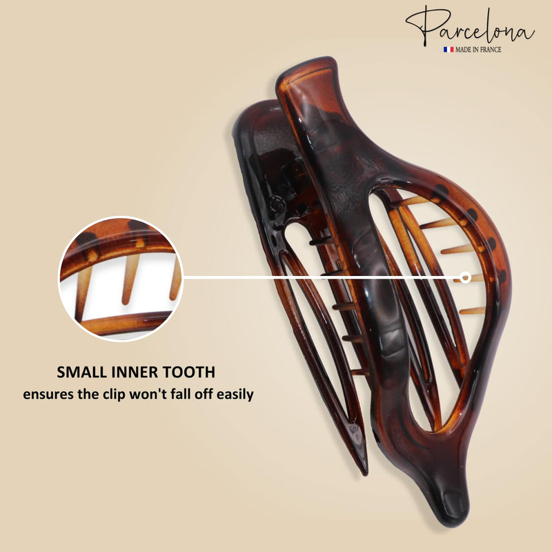 Parcelona French 2 Pieces Wide Beak Celluloid Tortoise Shell and Black Side Slide In Jaw Hair Claw Clip Clamp Clutcher - BeesActive Australia