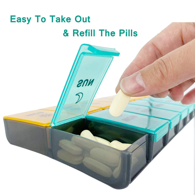 Daily Pill Boxes 7 Day 2 Times a Day, Weekly Pill Organiser am pm, Large Medicine Storage Box 14 Compartments, Tablet case for Vitamin Medication, Pill Dispenser dosset Box for Fish Oil & Supplement Black-white - BeesActive Australia