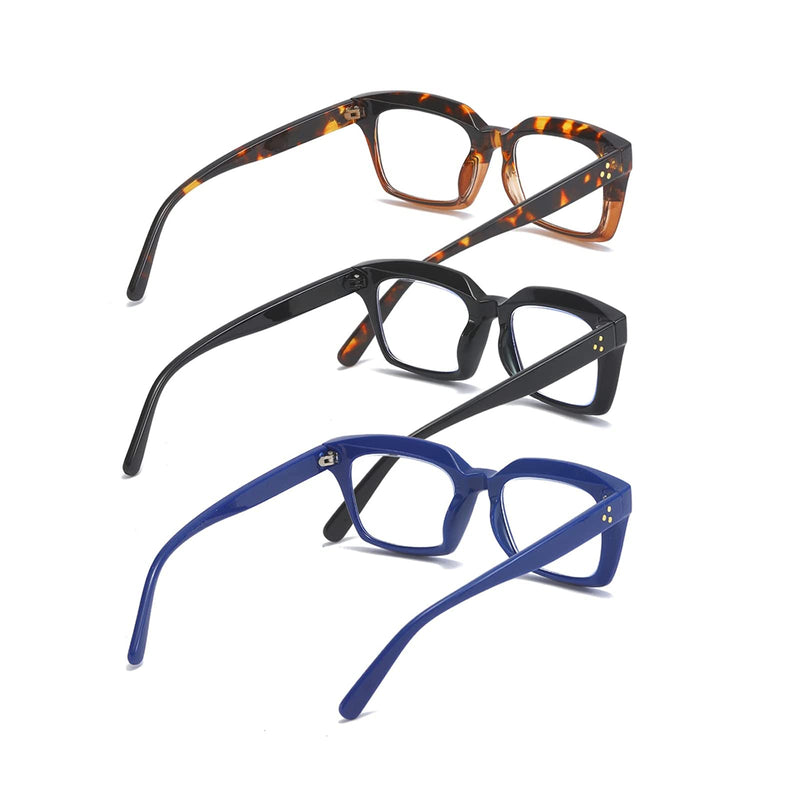 MMOWW 3-Pack Oversized Reading Glasses for Women - Anti Blue Light Glasses with Square Frame +2.0 Black+blue+leopard 2.0 x - BeesActive Australia