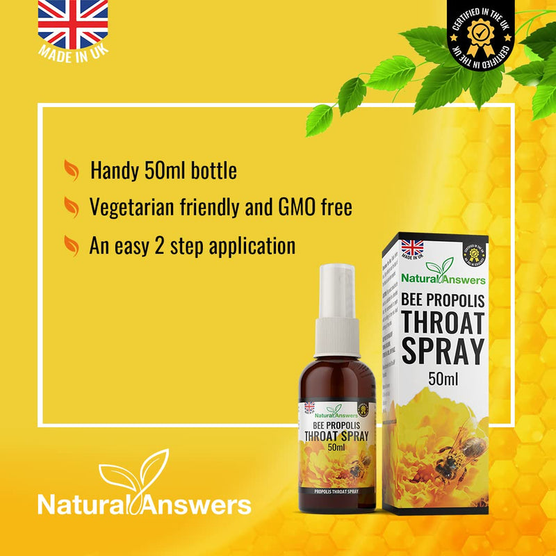 Propolis Throat Spray 50ML, Immune Support & Sore Throat Relief, Natural Answers Bee Propolis Spray with Honey (1 Pack) 50 ml (Pack of 1) - BeesActive Australia