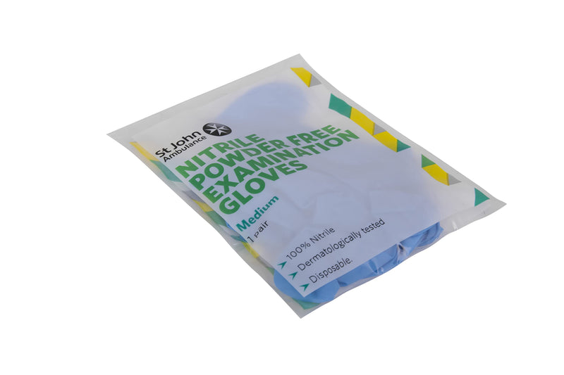 St John Ambulance Nitrile Examination Gloves, Powder Free, Blue, Size M (Pack of 1 Pair of Gloves) - BeesActive Australia