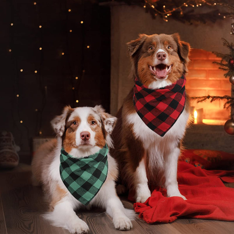 Kytely Buffalo Plaid Dog Bandanas, Triangle Reversible Pet Scarf for Boy and Girl Triangle Bibs for Small Medium Large Dog Cat Red+Green - BeesActive Australia