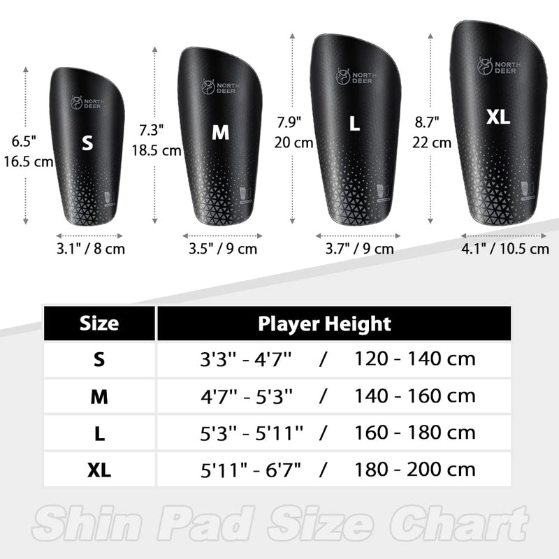Northdeer Soccer Shin Guards for Kids Adults incl. Sleeves with Optimized Insert Pocket - Protective Soccer Equipment for Boys Girls Men Black M (4'7"-5'3") - BeesActive Australia