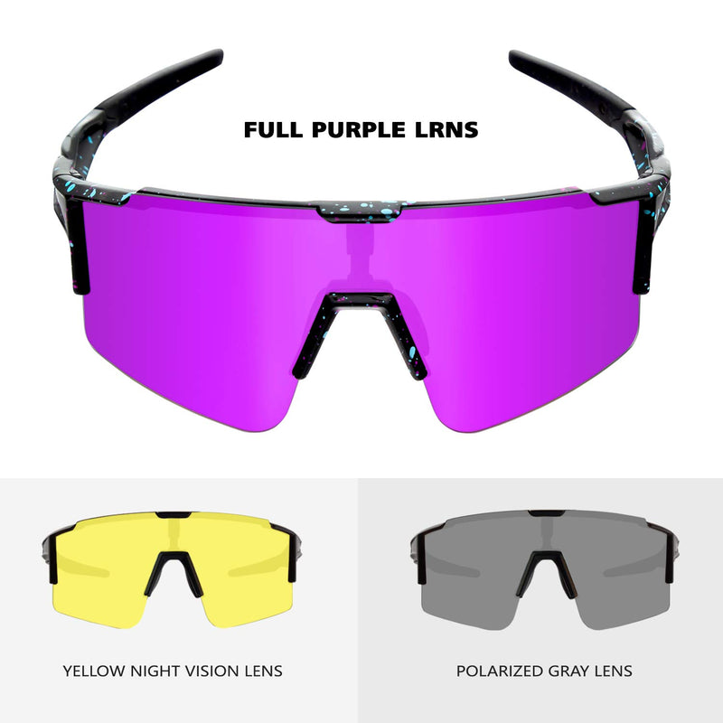 Xiyalai Cycling Sports Sunglasses,Polarized Sunglasses with 3 Interchangeable Lenses,Baseball Running Fishing Golf Black Light&purple - BeesActive Australia