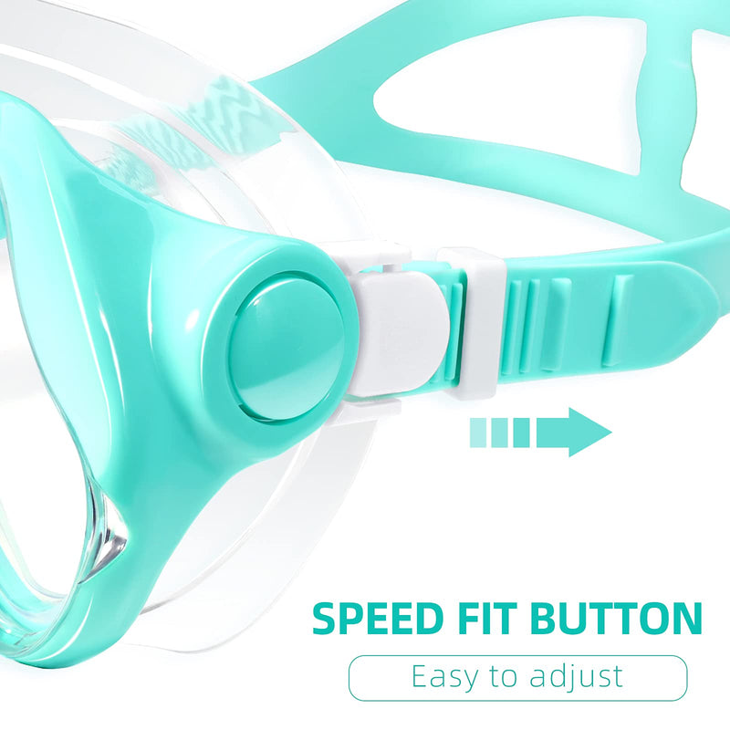 Keary Swimming Goggles Snorkel Diving Mask for Adult Men Women Youth, Anti-Fog 180°Clear View Swim Goggles with Nose Cover Green - BeesActive Australia