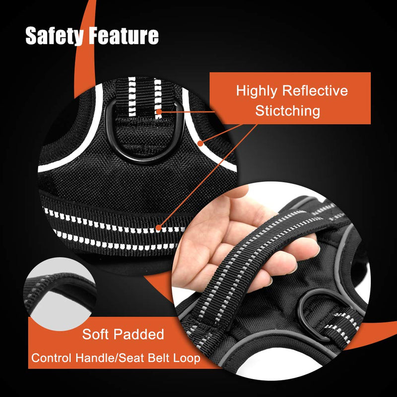 PHOEPET No Pull Dog Harness Reflective Adjustable with 2 Metal Leash Hooks and Soft Training Handle [Over The Head Design] Medium Gray - BeesActive Australia