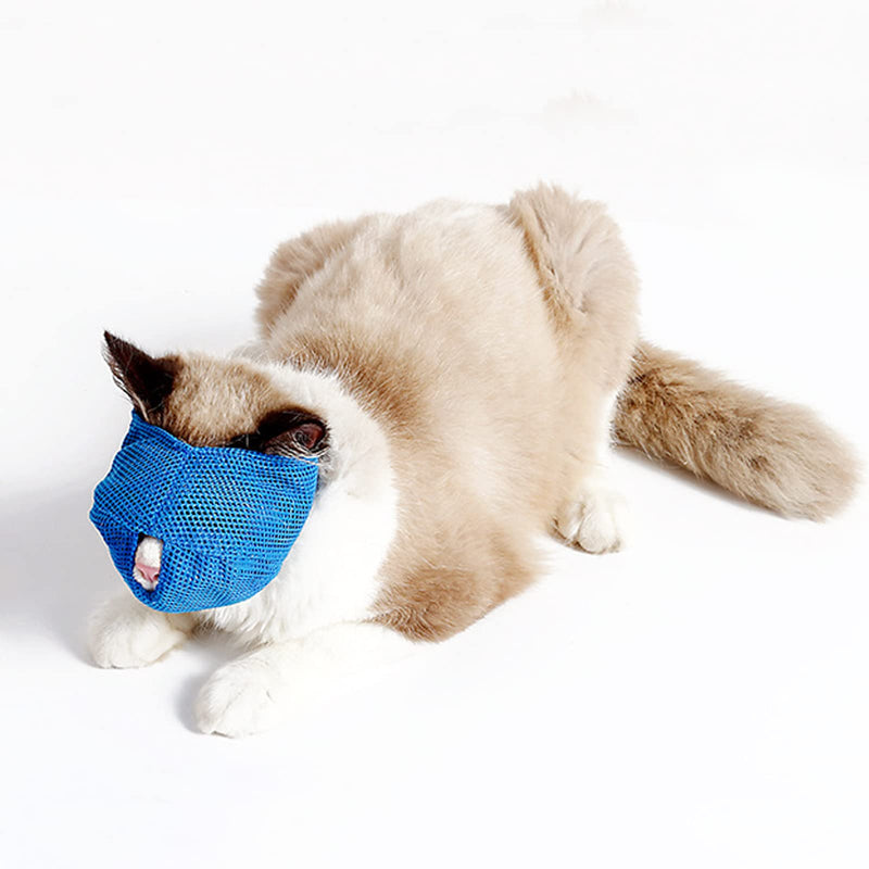 Cat Muzzle Breathable Mesh Cat Mouth Mask Grooming Restraint Bag Anti Bite Anti Meow Prevent Cat from Biting Scratching Chewing S-Blue - BeesActive Australia