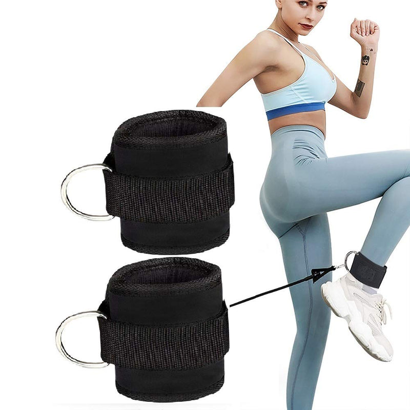 AOHO MOOON Comfortable Adjustable Padded Ankle Wrist Cuffs Neoprene Padded Straps D-Ring Glute Kickback for Cable Machine. Ideal for Glutes Exercises (2 Pack) (Black) - BeesActive Australia