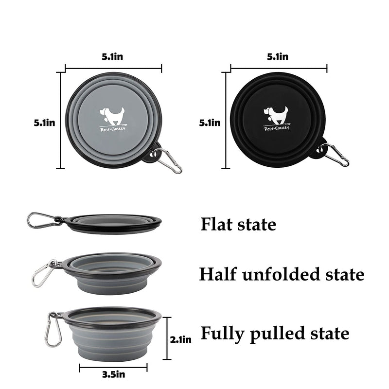 Collapsible Dog Bowls for Travel, 2-Pack Dog Portable Water Bowl for Dogs Cats Pet Foldable Feeding Watering Dish for Traveling Camping Walking with 2 Carabiners, BPA Free Small (Pack of 2) grey&black - BeesActive Australia