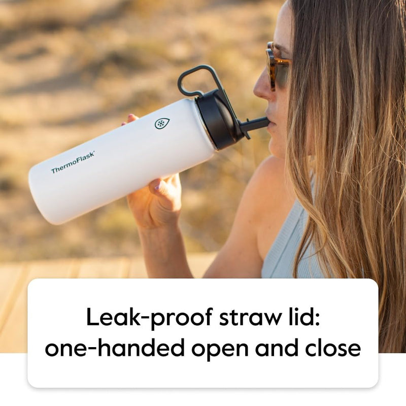 ThermoFlask Double Wall Vacuum Insulated Stainless Steel Water Bottle with Two Lids, 18 Ounce, Black 18 oz - BeesActive Australia
