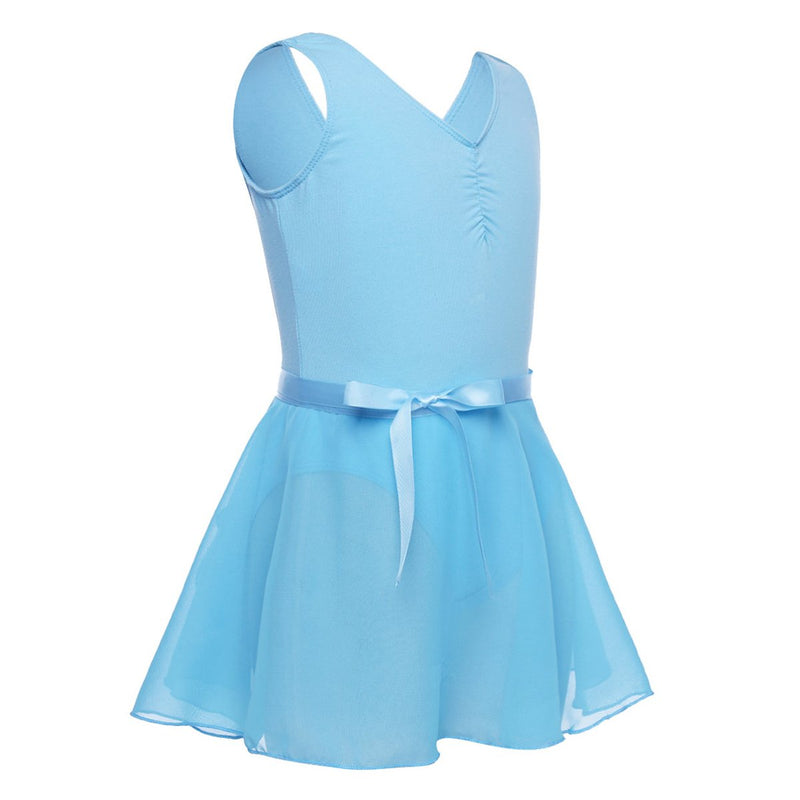 [AUSTRALIA] - TiaoBug Girls' Classic Camisole Sleeveless Tank Leotard Tied Skirted Dress Outfits for Gymnastics Training Ballet Dance Sky Blue 5 / 6 