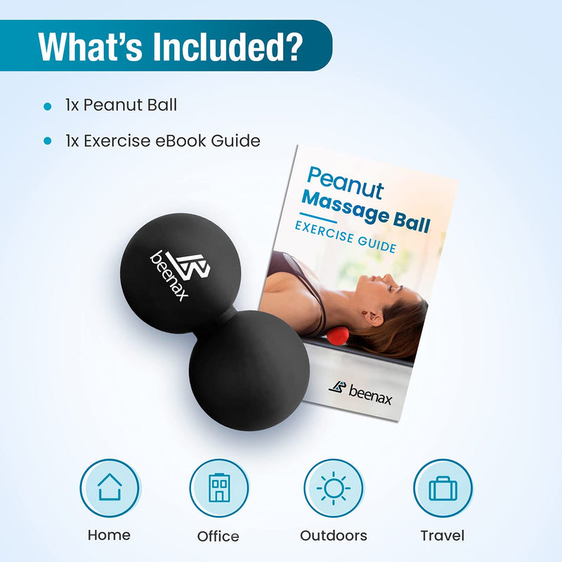 Beenax Peanut Massage Ball - Double Lacrosse Ball - Perfect for Trigger Point Therapy, Myofascial Release, Deep Tissue Massage, Yoga - Designed to Relieve Stress and Relax Tight Muscles Black - BeesActive Australia