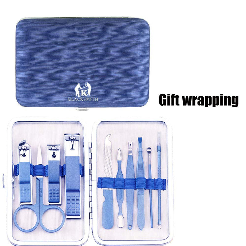 Manicure Set BOOMER VIVI 10Pcs Professional Nail Clippers Kit Pedicure Care Tools with Leather Travel Case Blue (10PCS) - BeesActive Australia