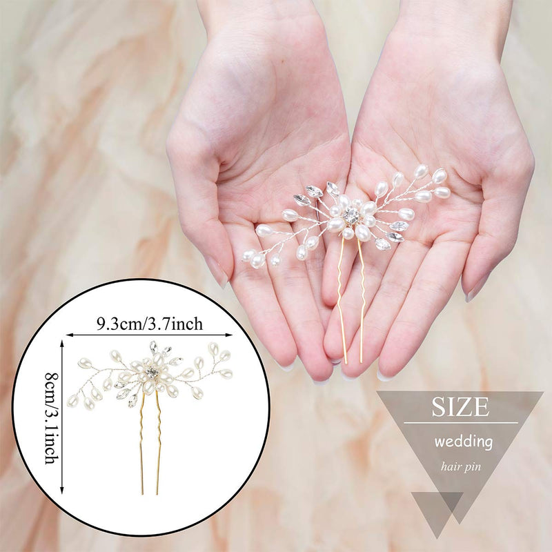 4pcs Bridal Hair Pins Pearl Rhinestone Hair Clips Jewel Hair Accessories for Wedding Prom Headpiece - BeesActive Australia