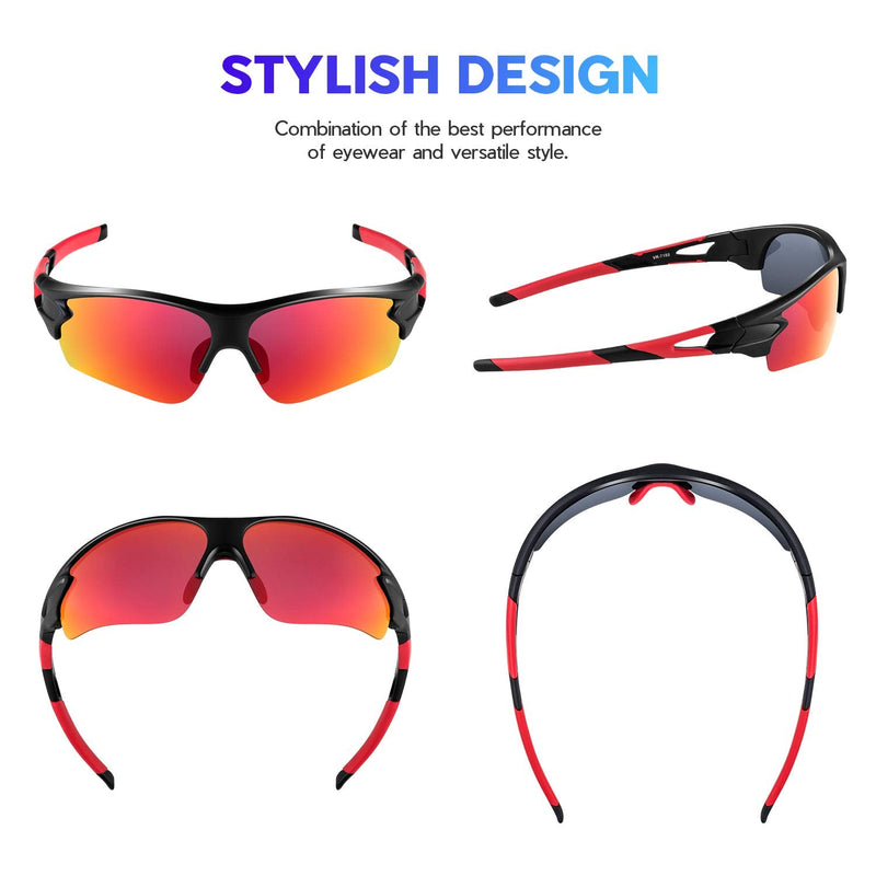 Bea·CooL Polarized Sports Sunglasses for Men Women Youth Baseball Fishing Cycling Running Golf Motorcycle Tac Glasses UV400 Black Red - BeesActive Australia