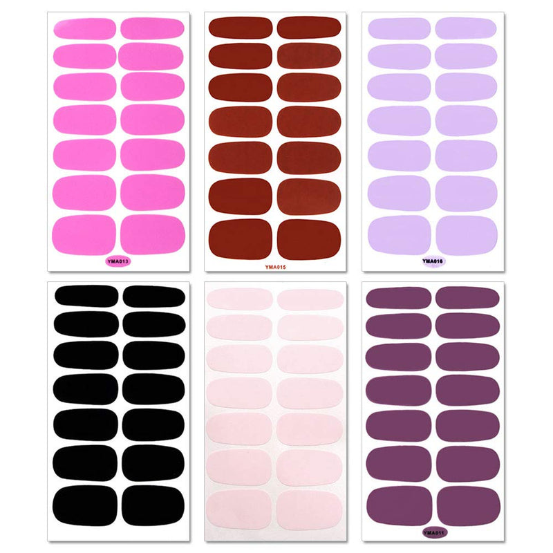 SILPECWEE 6 Sheets Adhesive Nail Art Polish Stickers Set and 1Pc Nail File Solid Color Design Nail Wraps Decals Strips Manicure Tips - BeesActive Australia