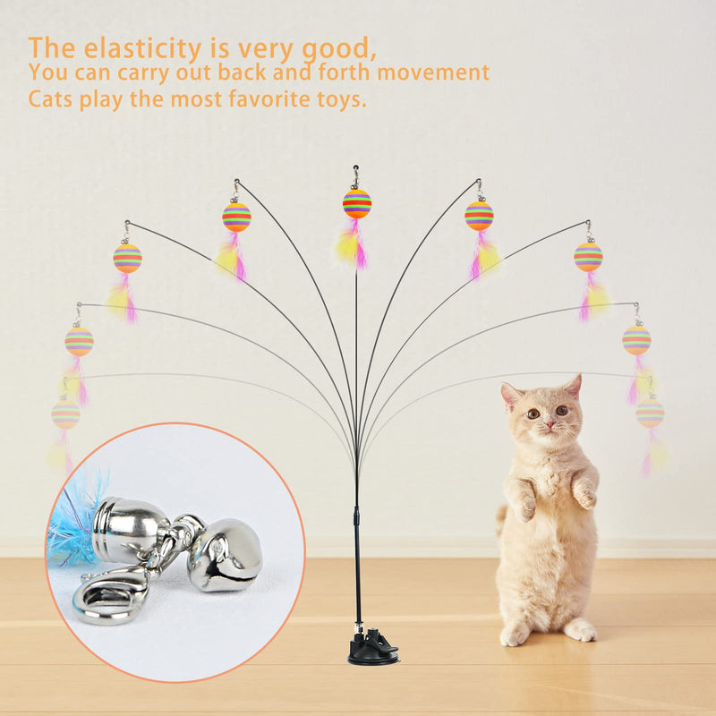 Cat Toy Wand Auto Interactive Cat Toys for Indoor Cat 6 in 1 Hands-Free Natural Bird Feather Ball Toys, Suction Cup Pet Indoor Dancing Playing Toy - BeesActive Australia