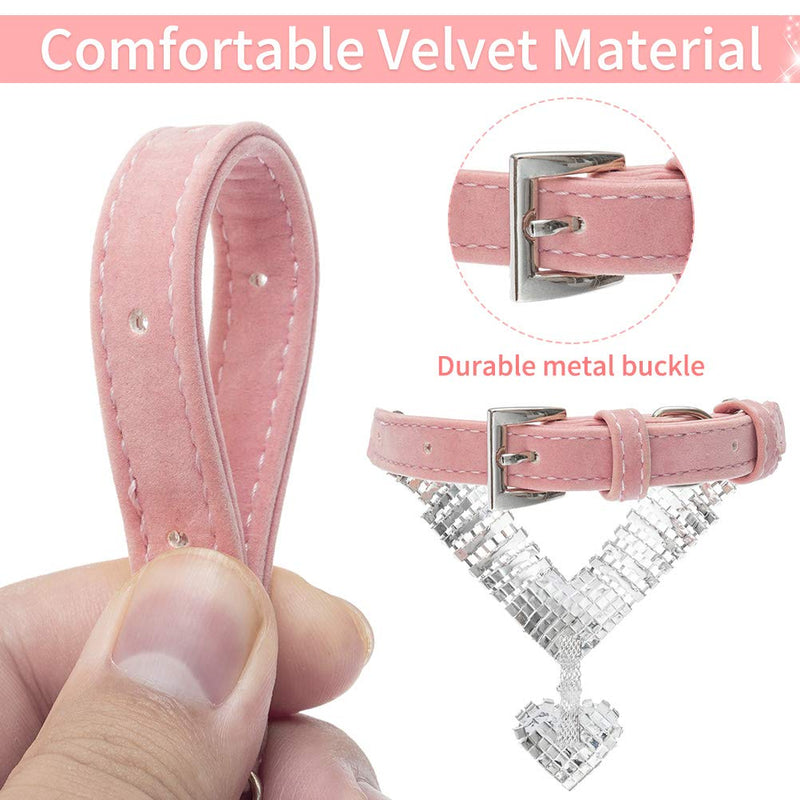 Rhinestone Dog Collar, Cute Bling Pet Puppy Cat Crystal Collars for Girls, Soft Adjustable Sparkling Jeweled Pink Necklace X-Small - BeesActive Australia