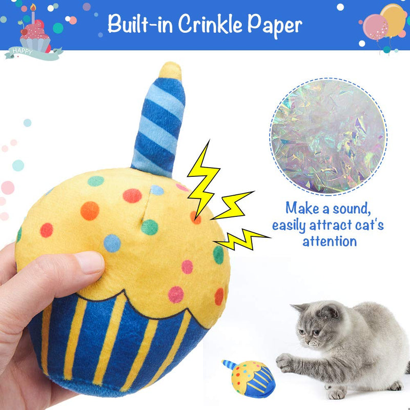 BINGPET Catnip Toys for Indoor Cats, Cat Birthday Hat and Interactive Plush Kitten Chew Toys - Cute Cake, Fish, Balloon Toys with Crinkle Paper and Catnip Inside Birthday Hat+Catnip Toys - BeesActive Australia