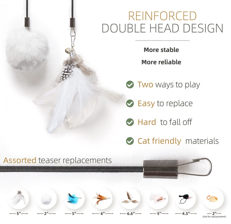 LEKEWPET Retractable cat Feather Toys, 8PCS Feather Replacement with Bell, Interactive Door Hanging Teaser cat Toys for Indoor Cats. Kitten Play Pompom Teaser & Feather Teaser with Bell. 7PCS feathers & catnip mouse - BeesActive Australia