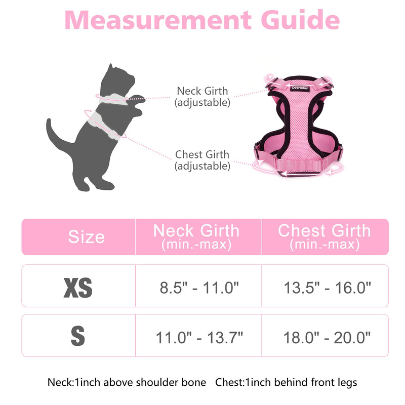 Dooradar Cat Harness and Leash Set, Escape Proof Safe Adjustable Kitten Vest Harnesses for Walking, Easy Control Soft Breathable Mesh Jacket with Reflective Strips for Cats XS Pink - BeesActive Australia