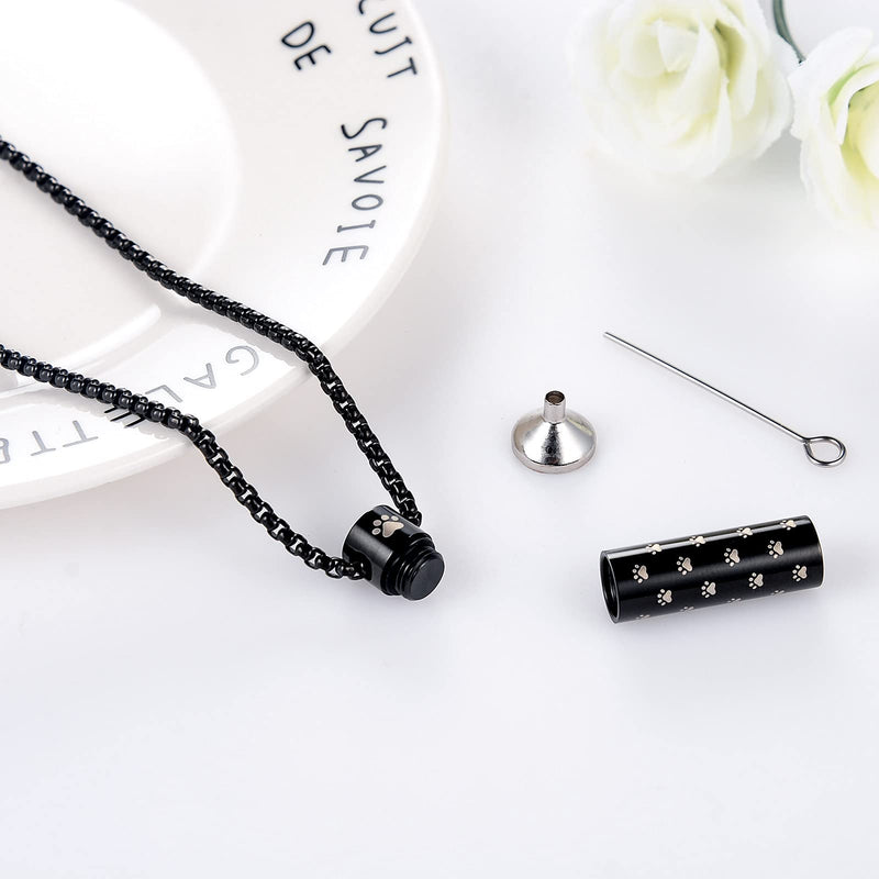 Dog Urn Necklaces For Ashes Paw Print Ashes Urn Pendant Necklace Cylinder Cremation Necklace For Pet Ashes Urn Necklace For Puppy Pet Memorial Keepsake Jewelry pet-claw-black - BeesActive Australia