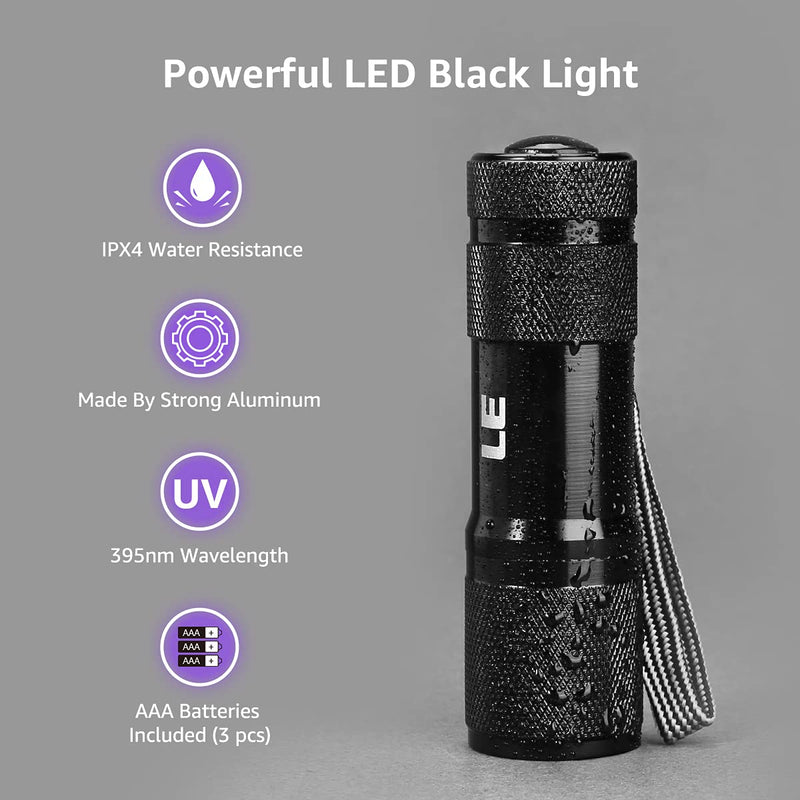 LE Black Light Flashlight, Small UV Lights 395nm, Portable Ultraviolet Light Detector for Invisible Ink Pens, Dog Cat Pet Urine Stain, AAA Batteries Included 1 - BeesActive Australia