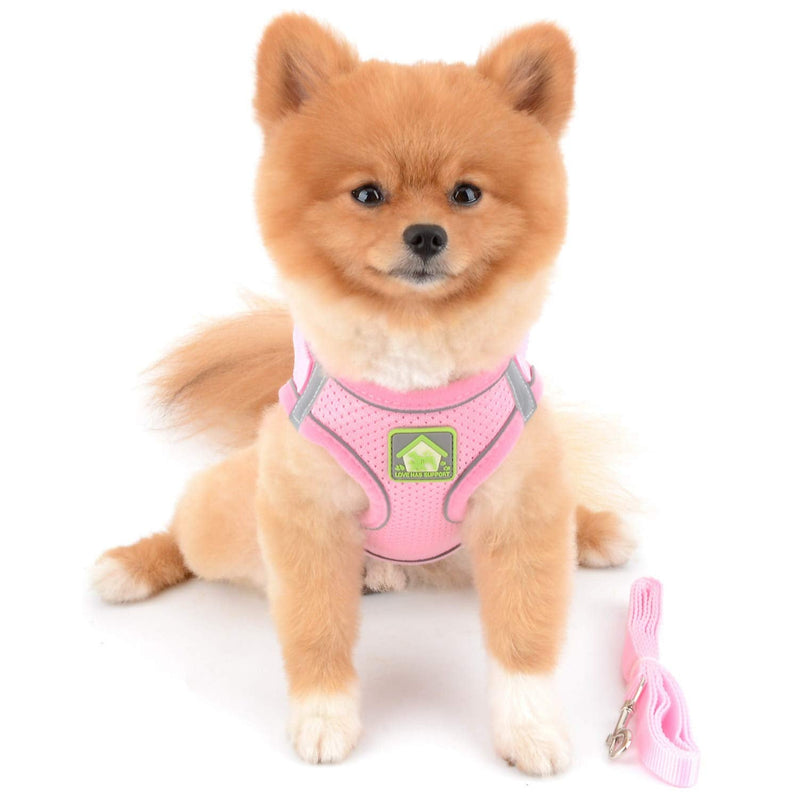 SMALLLEE_LUCKY_STORE Soft Mesh Puppy Harness Vest,Step-in Small Dog/Cat Harness and Leash Set for Walking Outdoor XS(chest 10.0",for 1-3 lbs) pink - BeesActive Australia