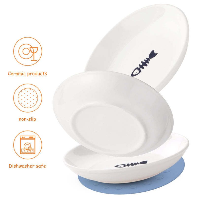 Ceramic Cat Food Plates: Cat Wet Food Bowls Cat Feeding Wide Bowls to Stress Relief of Whisker Fatigue Cat Dishes White & Black - BeesActive Australia