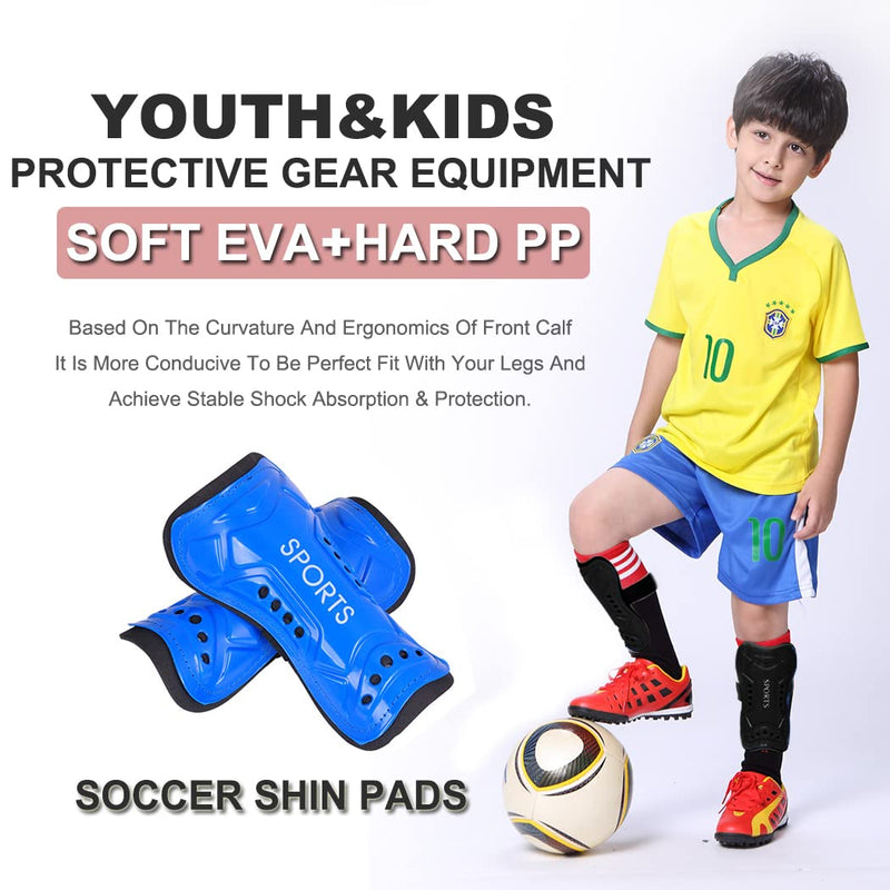 Youth Soccer Shin Guards for Kids Shin Pads Child Calf Protective Gear Protective Soccer Equipment for Boys Girls Toddler Teenagers Children 3-15 Years Old L 4'8-5'4 Blue - BeesActive Australia