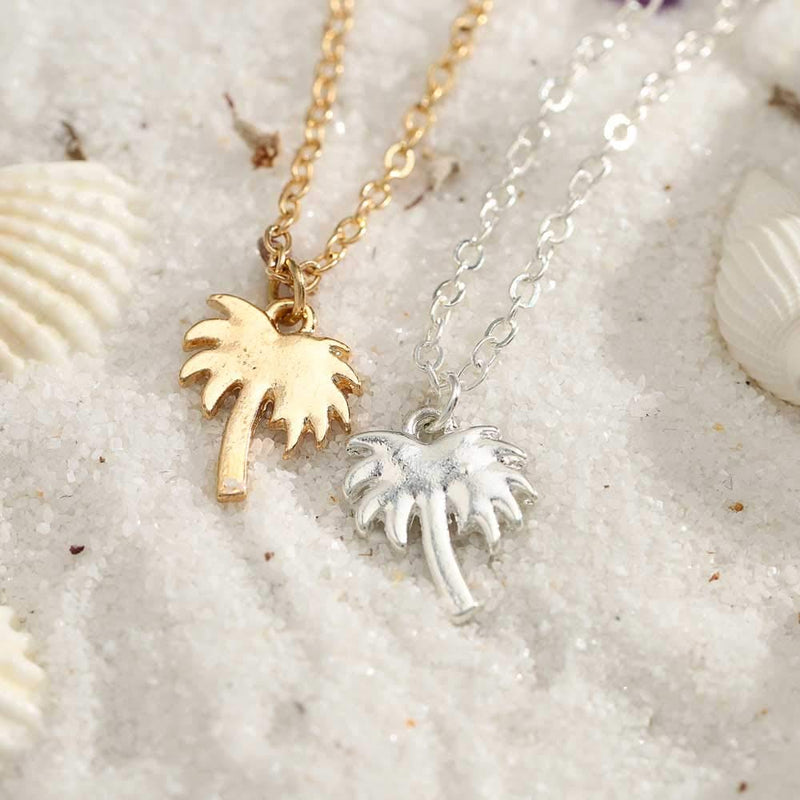 Sakytal Boho Palm Tree Necklace Cocount Tree Pendant Necklaces Chain Jewelry Adjustable for Women and Girls (Silver) Silver - BeesActive Australia