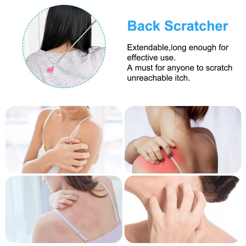 Stainless Steel Back Scratcher Massager Metal Compact Extendable 5 Section 20-68cm Scratching Tool, Portable Extendable Back Scratcher, Telescopic Back Scratcher for Human & Pet Black - BeesActive Australia