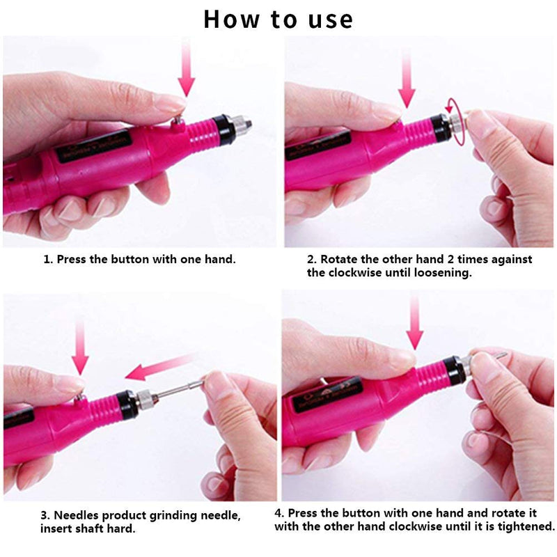 Portable Nail Drill Nail Art Drill Kit, Electric Nail File Manicure Drill Machine for Polishing Cuticles Nail, Professional Manicure Kit Multi-function Nail Polisher Tool with Sanding Bands Drill Bits Rose Red - BeesActive Australia