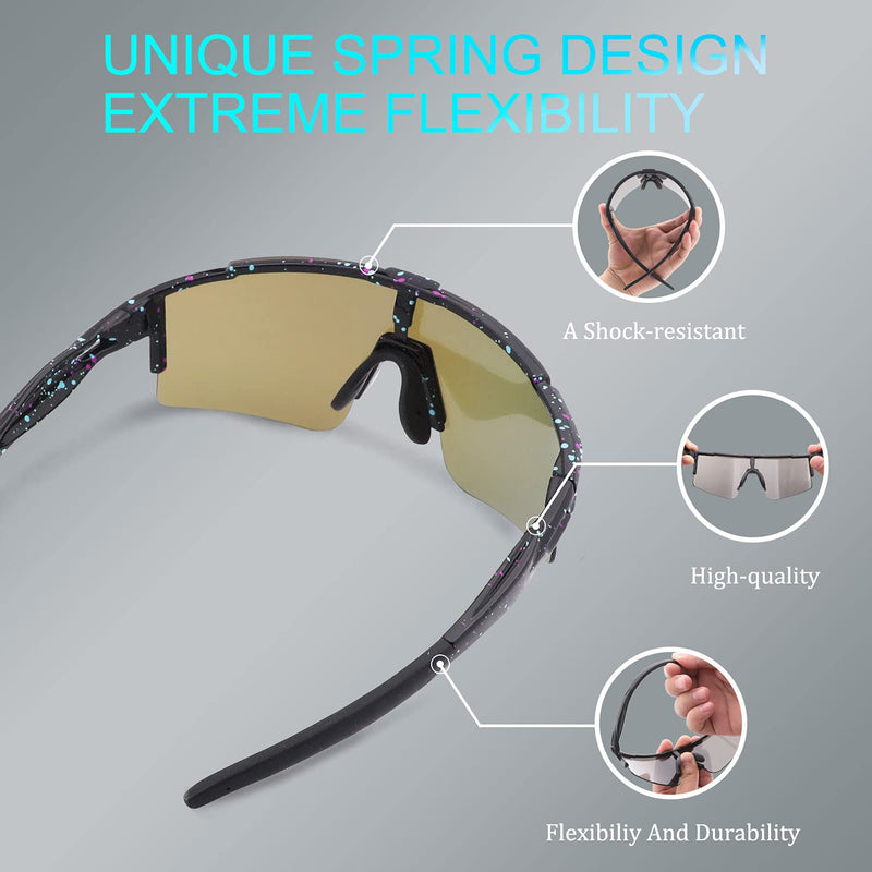 BangLong Cycling Sunglasses Polarized Sports Glasses for Men Women with 3 Interchangeable Lenses for Running Baseball Glasses Black Blue - BeesActive Australia
