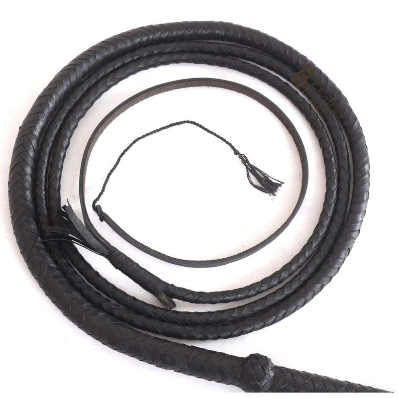 [AUSTRALIA] - Indiana Jones Style Bull Whip 8 Foot 8 Plaits Real Cow Hide Leather Bullwhip Black 