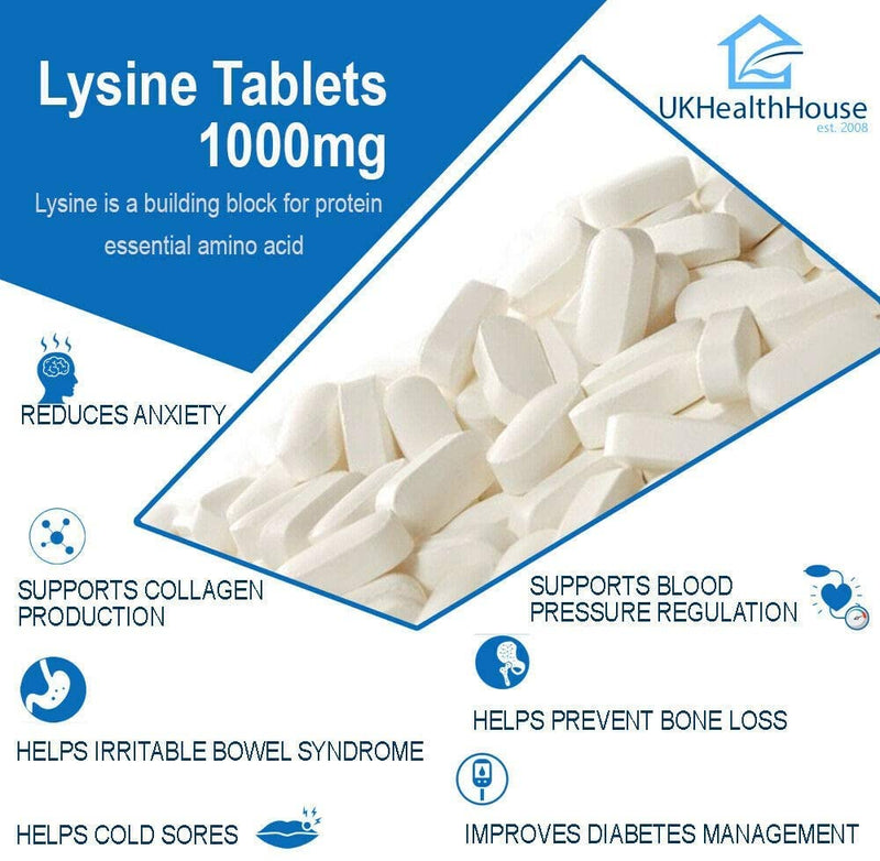 L-Lysine 1000mg Tablets (120) 120 Count (Pack of 1) - BeesActive Australia