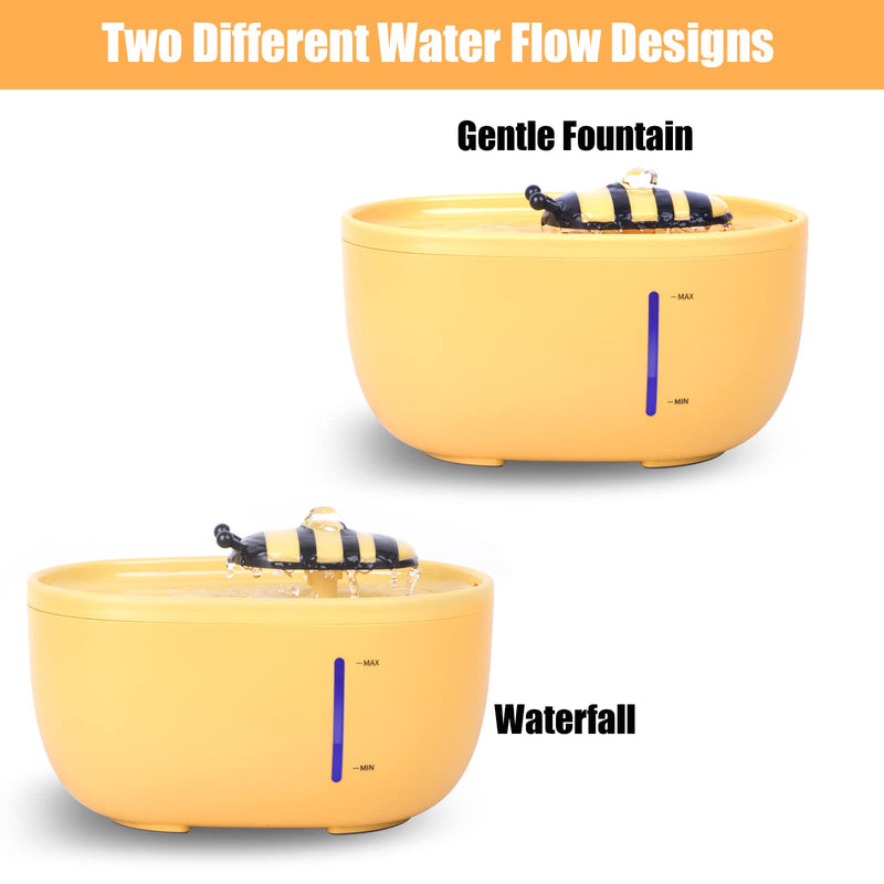 GLADELE Pet Water Fountain 2L/67oz Cute Cat Drinking Water Dispenser Ultra Quiet USB Automatic Dog Water Bowl with Filter LED Light Bee Yellow Bee-Yellow - BeesActive Australia