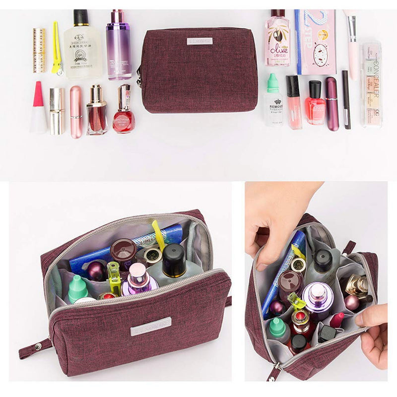 kuou Makeup Bag, Small Travel Cosmetic Bag Nylon Waterproof Makeup Pouch for Women and Girl Organizing Cosmetic(Purple) - BeesActive Australia