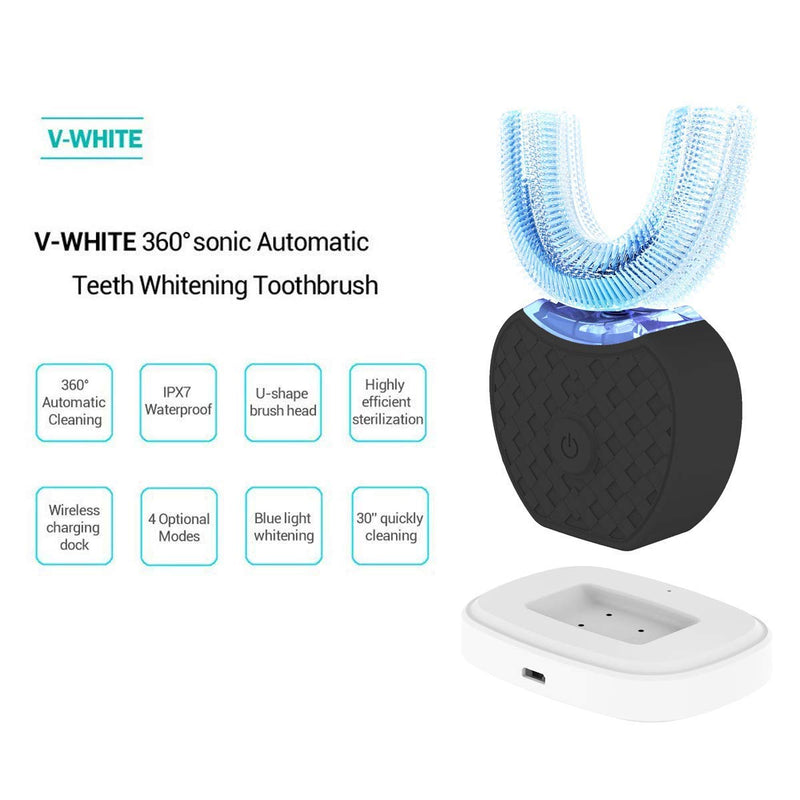 Ultrasonic Automatic Toothbrush,Ultrasonic Electric Toothbrush and Teeth whitening kit 360 Soinc Toothbrush, Wireless Charging Toothbrush Washable Travel Home Dual-use (Black) Black - BeesActive Australia