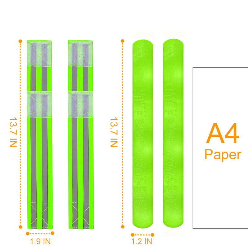 Reflective Bands for Wrist, Arm, Ankle, Leg. High Visibility Reflective Gear for Night Walking, Cycling and Running. Safety Reflector Tape Straps. Very Large Reflective Surface Area Green - 4 Bands - BeesActive Australia