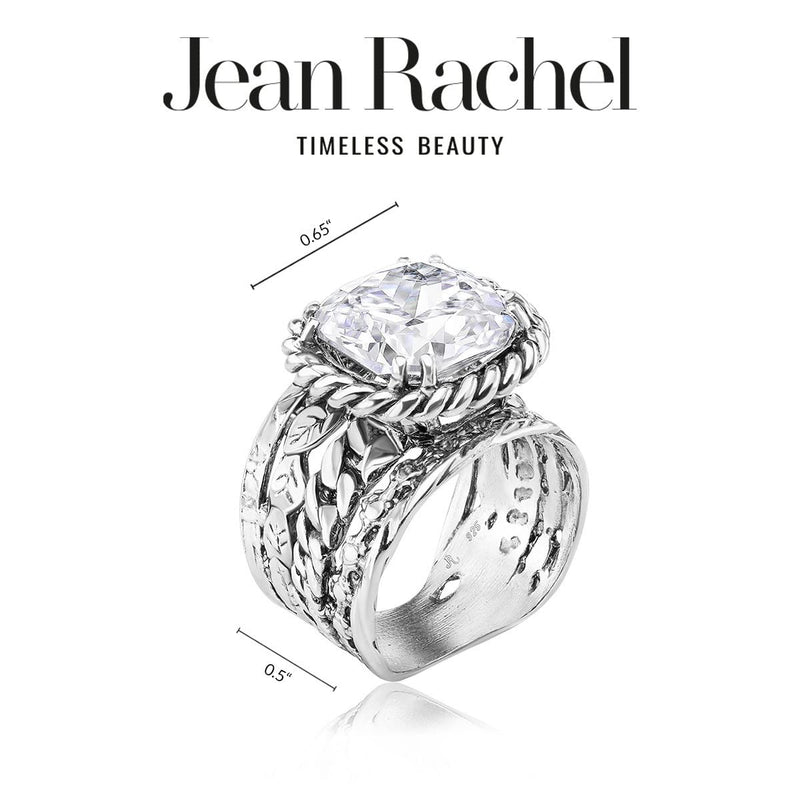925 Sterling Silver Ring With Cushion Cubic Zirconia CZ, Multi Textured, Vintage Look Stylish Hypoallergenic, Nickel and Lead-free, Artisan Handcrafted Designer Collection Made in Israel (Size 5-11) 9 - BeesActive Australia