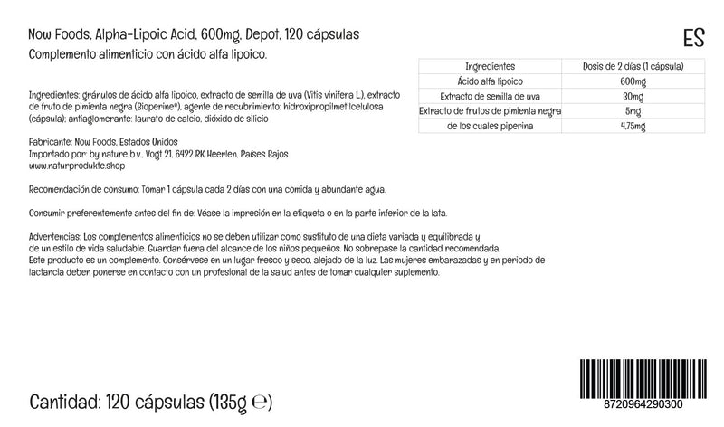 Now Foods, Alpha-Lipoic Acid, 600mg 2-Day Depot, 120 Vegan Capsules, Lab-Tested, Gluten Free, Vegetarian, Soy Free, Non-GMO - BeesActive Australia