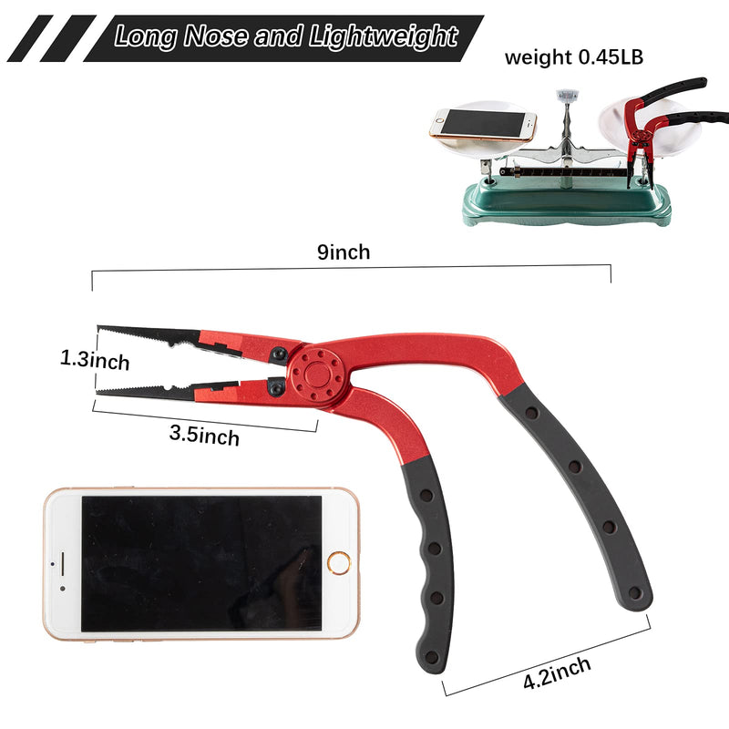 Night Cat Fishing Pliers with Sheath and Lanyard, Long Nose Jaws Braid line Cutters, Saltwater Crimper,Split Ring Openers,Hook Removers, Fishing Tools Gears Rustproof 9'' H-Shaped Handle Plier RED - BeesActive Australia